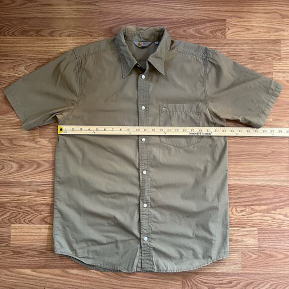 Carhartt Men’s L Rugged Work Shirt | Tan Cotton Short Sleeve Utility Button-Up - Picture 4 of 7